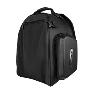 Rider carrying the Motowolf Rear Seat Bag as a shoulder backpack using the detachable padded straps