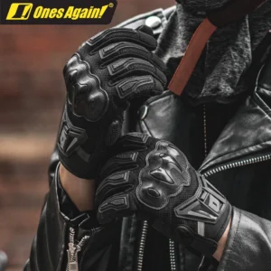Detailed view of the textured microfiber palm and vibration-dampening pads on the Ones Again MG35 Full Finger Gloves
