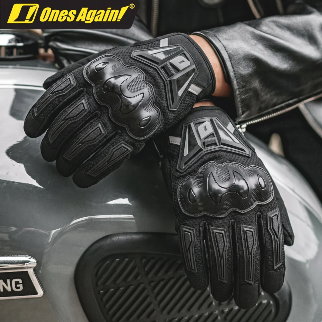 Index finger of the Ones Again MG35 Full Finger Gloves interacting with a smartphone GPS navigation screen