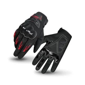 Pair of black Ones Again Full Finger Gloves MG41 displayed on a motorcycle seat