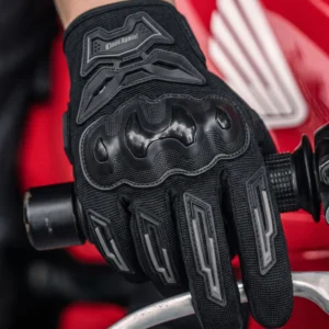 Close-up of the molded protective knuckle armor and finger padding on the Ones Again Full Finger Gloves MG41