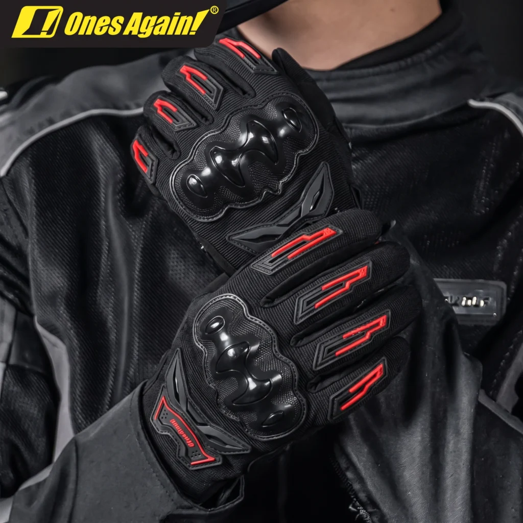 Index finger of the Ones Again Full Finger Gloves MG41 interacting with a smartphone GPS navigation screen
