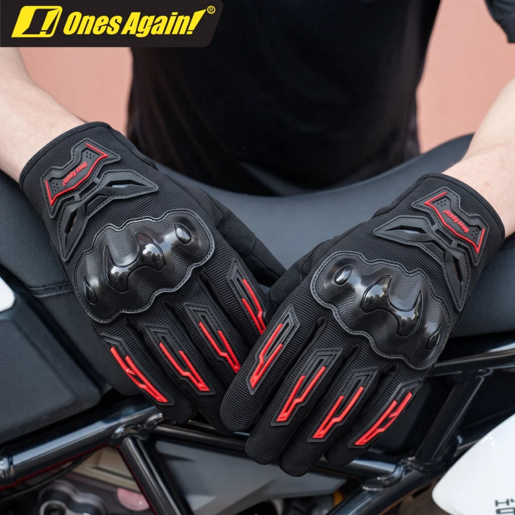 Close-up of the molded protective knuckle armor and finger padding on the Ones Again Full Finger Gloves MG41