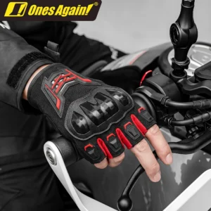 Rider wearing Ones Again Half Gloves MG14D swiping on a smartphone