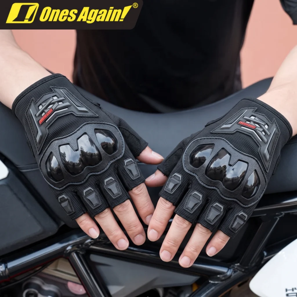 Visual measurement infographic explaining how to measure palm width to choose the correct size for the Ones Again Half Gloves MG14D