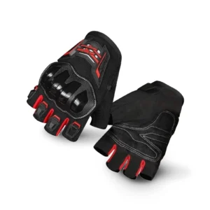 Pair of black Ones Again Half Gloves MG14D resting on a motorcycle fuel tank