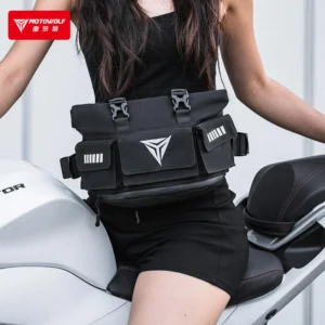 Water droplets beading off the exterior surface of the Motowolf Waist Bag MDL0721C