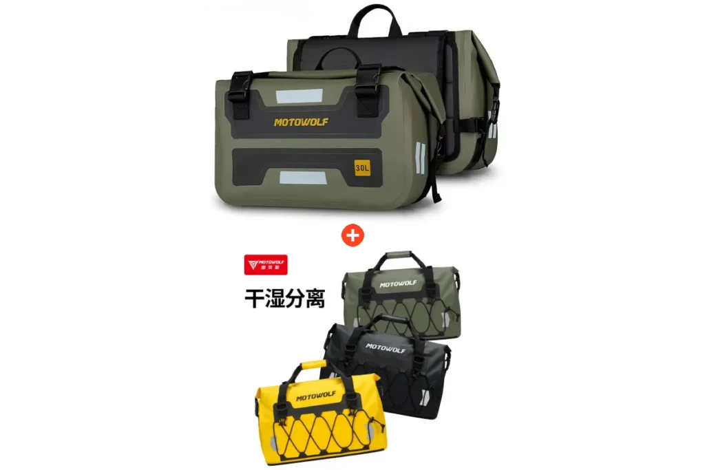 Motowolf waterproof saddle bag stacked above the Tail Bag MB4 as a combo set