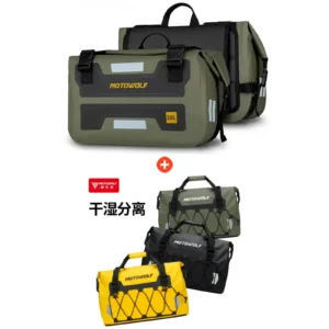Motowolf waterproof saddle bag stacked above the Tail Bag MB4 as a combo set